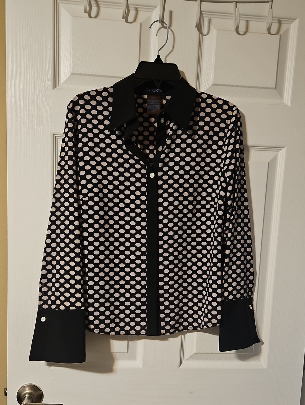 LG Black and White Polka Dot Long-Sleeve Blouse